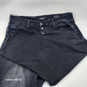 Judy‎ Blue Wide Crop Black Button Fly Raw Hem Jeans JB88829 BK 20W